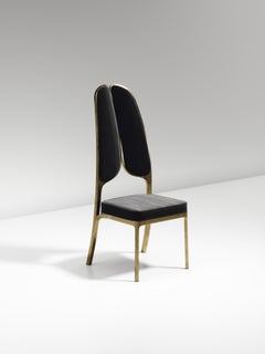 Upholstered Dining Chair with Bronze-Patina Brass Details by R&Y Augousti