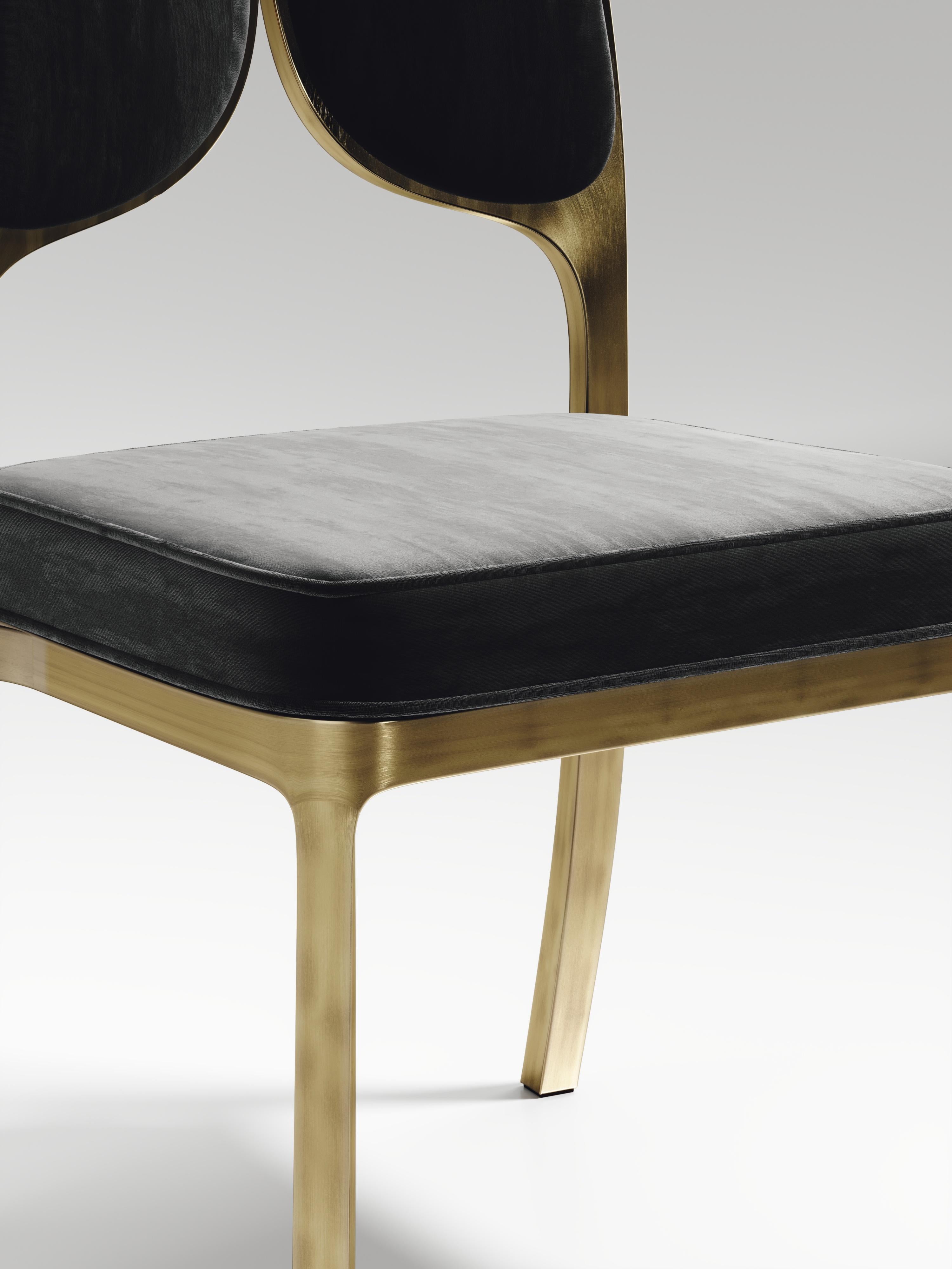 French Upholstered Dining Chair with Bronze-Patina Brass Details by R&Y Augousti For Sale