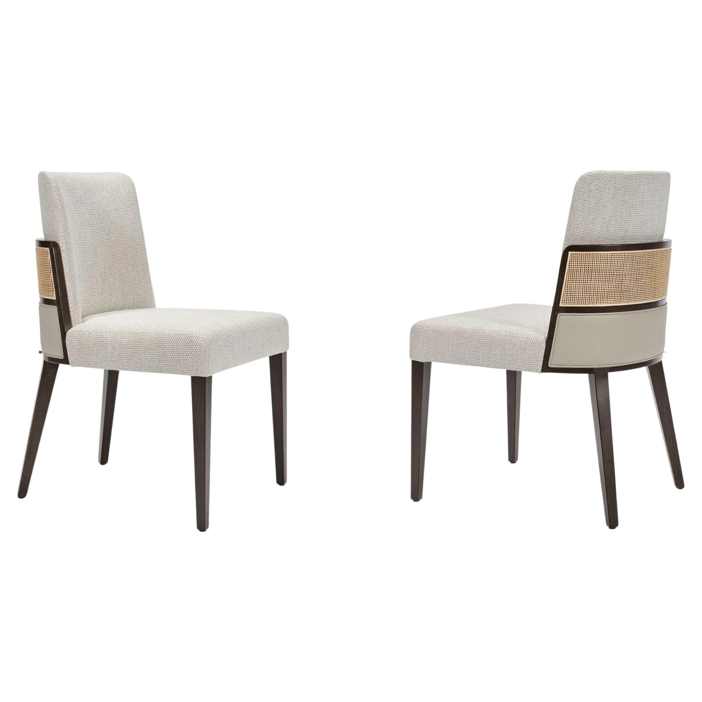 Customizable Dining Chair In Leather And Rattan Detailing 