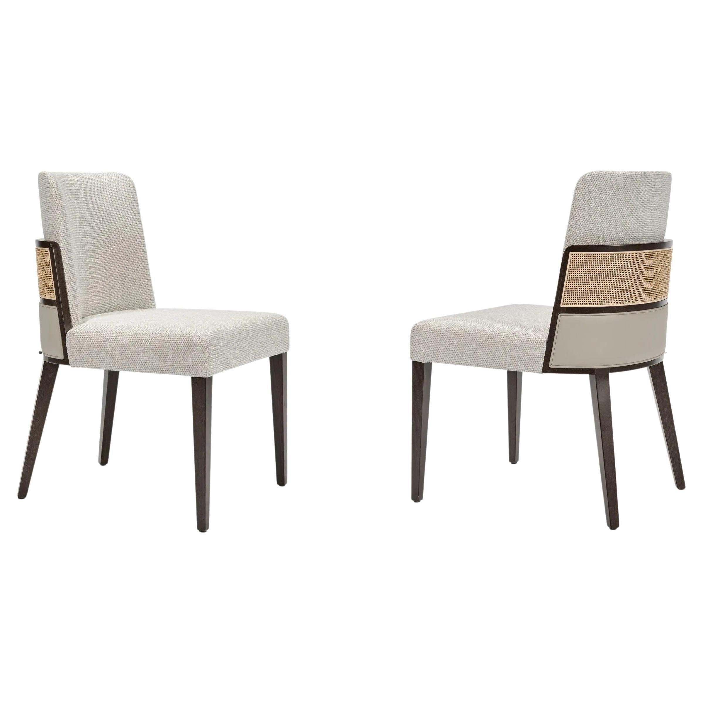 Customizable Dining Chair In Leather And Rattan Detailing
