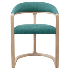 Upholstered Dining Chair with Slatted Back In Oak Structure