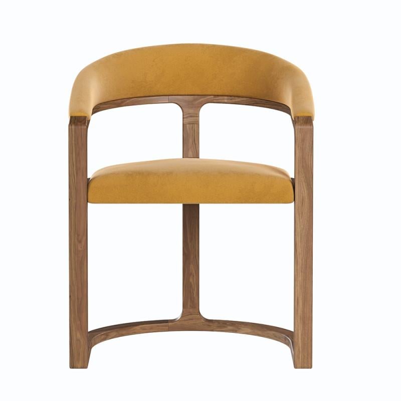 Contemporary Upholstered Dining Chair with Slatted Back In Oak Structure For Sale