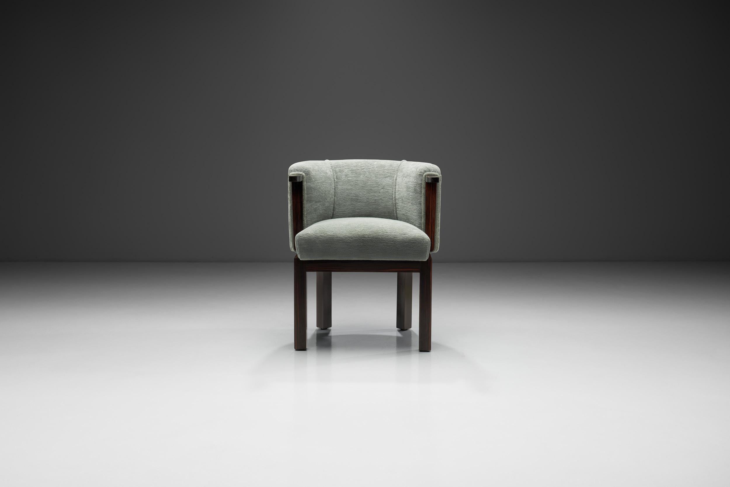 Mid-Century Modern Upholstered Easy Chair with Calamander Wood, Europe 20th Century For Sale