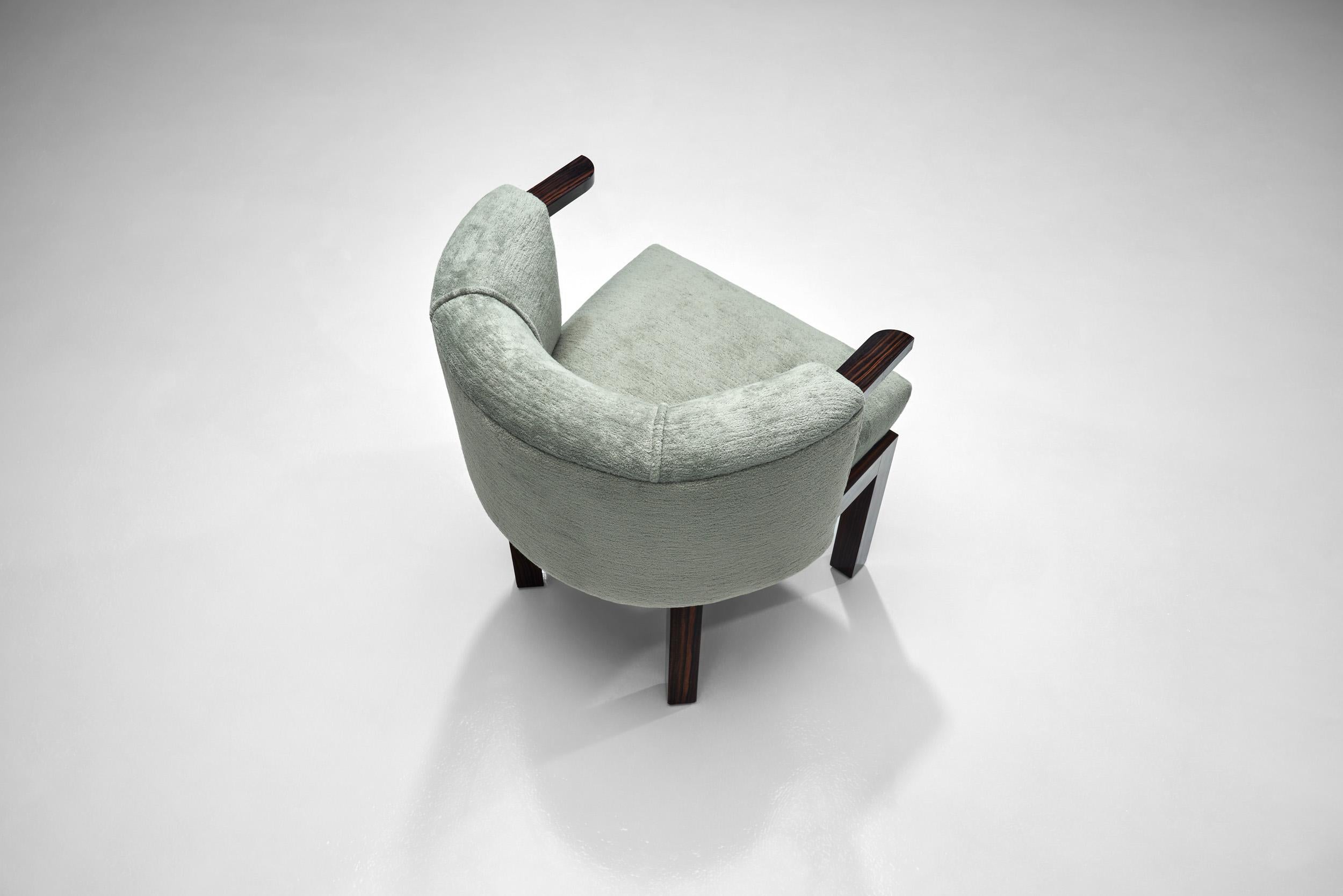 Fabric Upholstered Easy Chair with Calamander Wood, Europe 20th Century For Sale