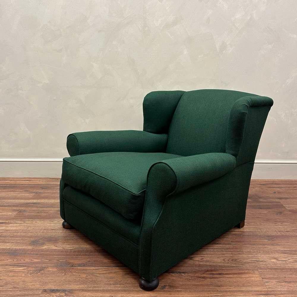 European Upholstered English 19th Century Armchair Green  For Sale
