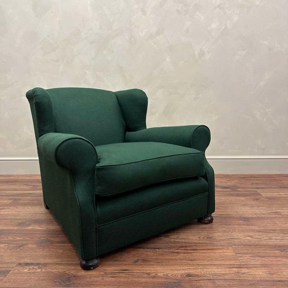 Upholstered English 19th Century Armchair Green  In Excellent Condition For Sale In Southampton, GB