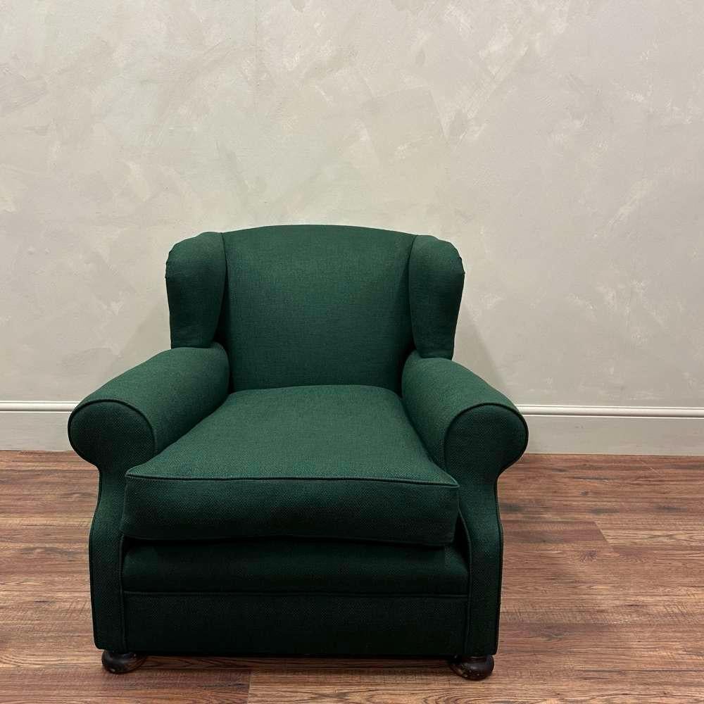 Upholstered English 19th Century Armchair Green  For Sale 1