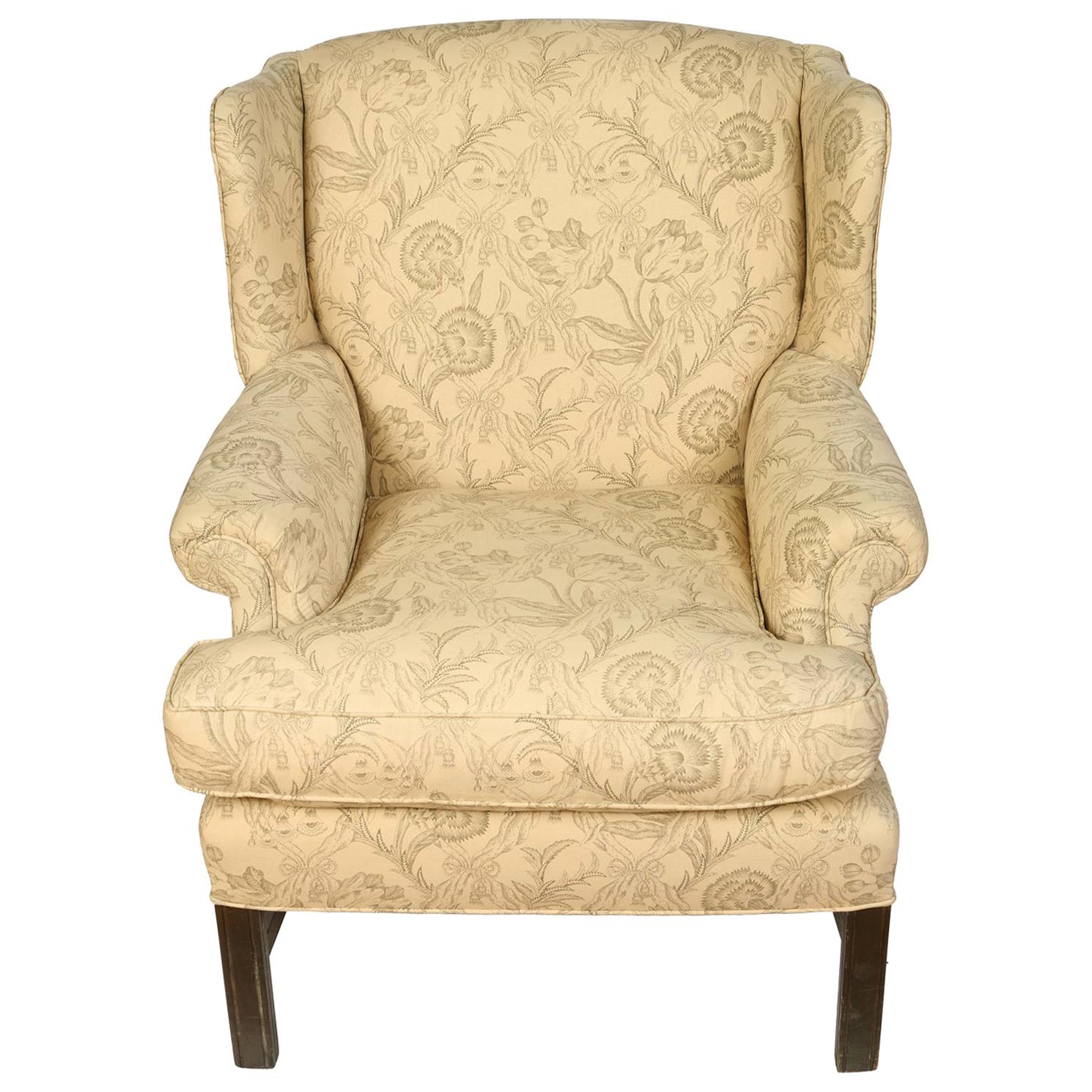 Upholstered English Mahogany Wingback Chair