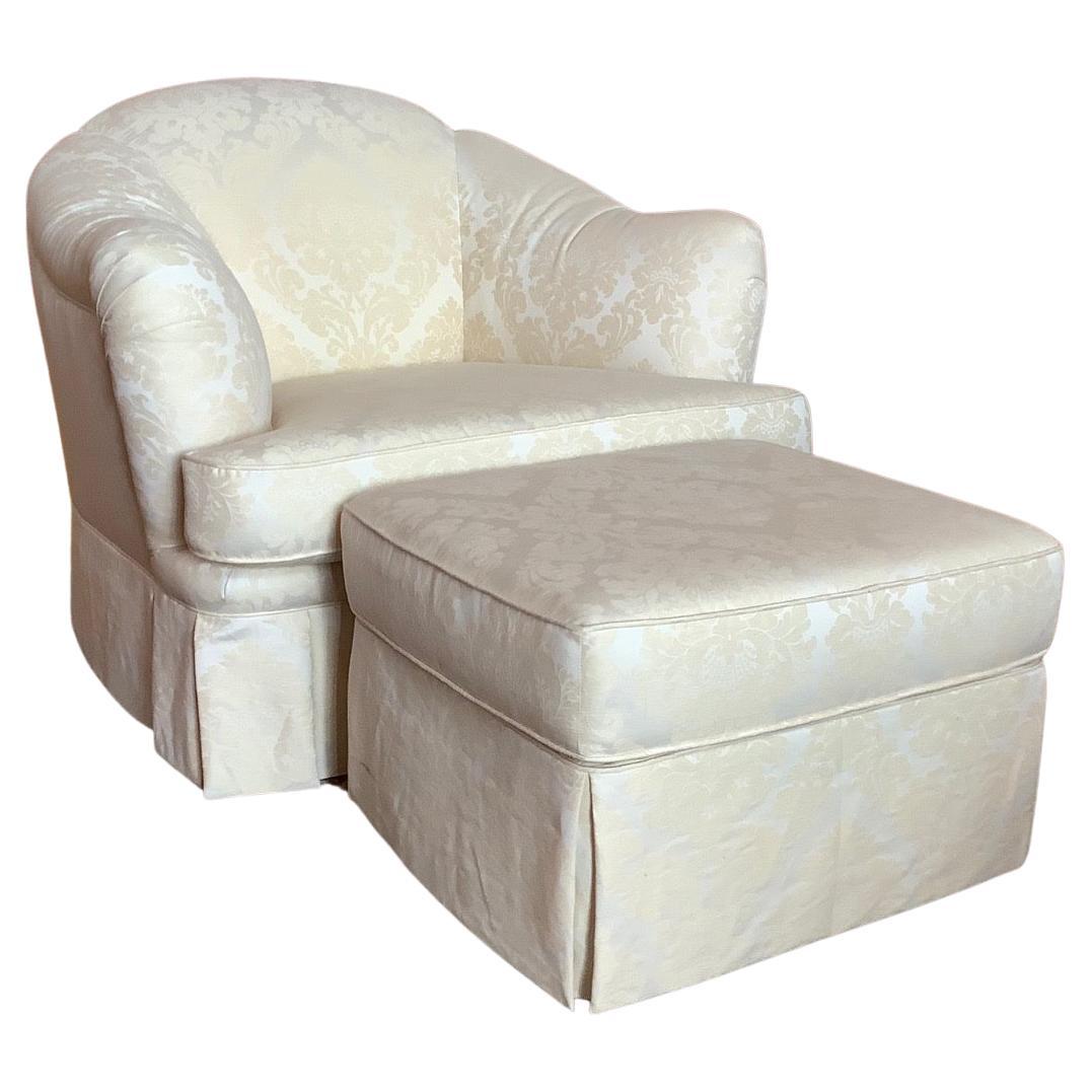 Upholstered English Scalloped Style Chair with an Ottoman, 20th Century
