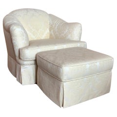Upholstered English Scalloped Style Chair with an Ottoman, 20th Century
