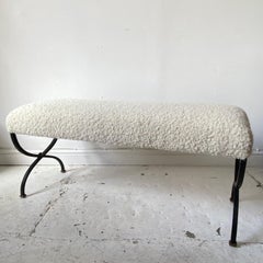 Upholstered Entryway or Bedroom Bench Seat with Metal Cross Leg