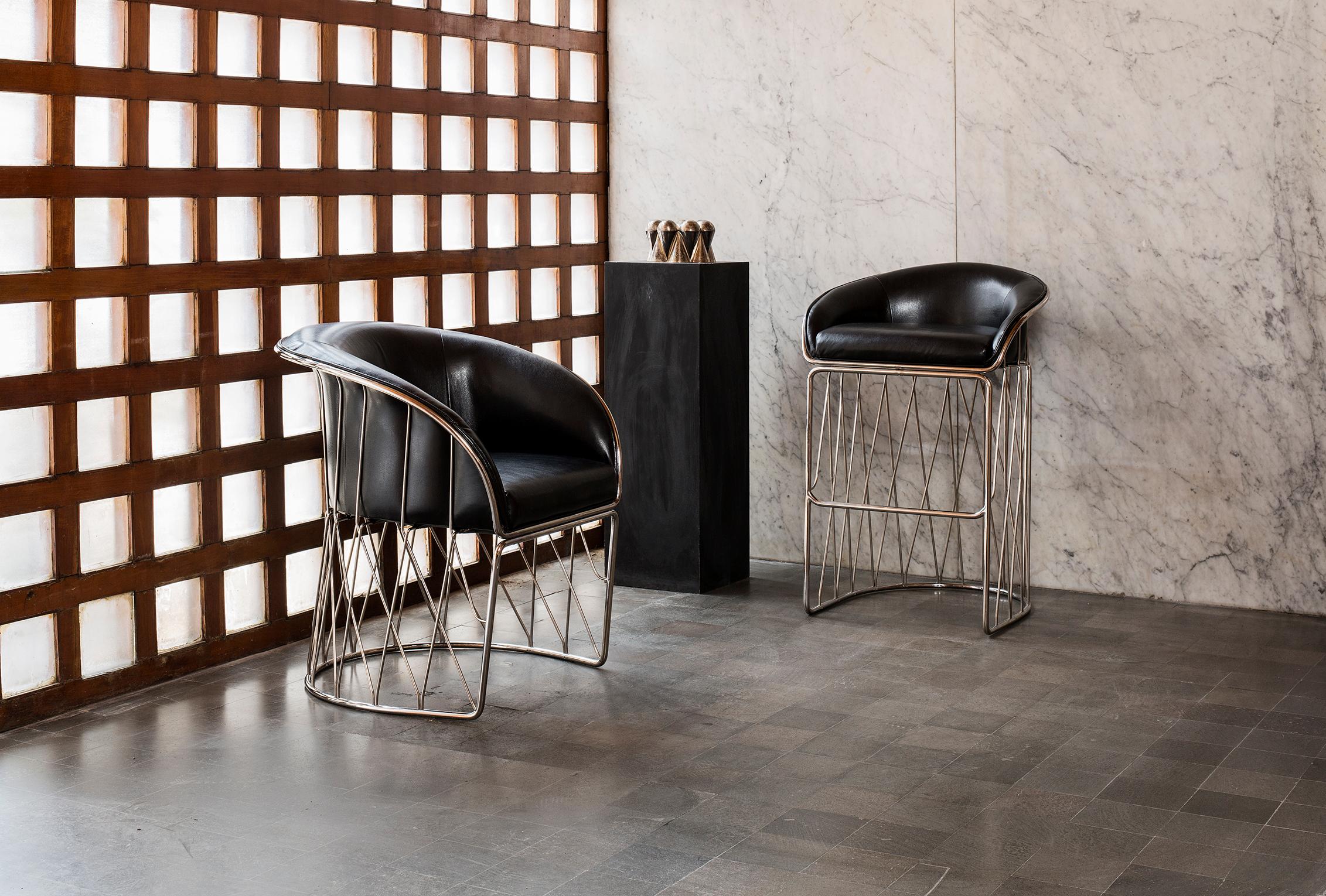 Modern Upholstered Equipal Chair with Brass Frame by Pedro Ramírez Vázquez for Luteca