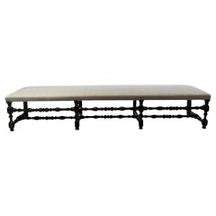 Upholstered Extra Long Turned Leg Bench, Italy, 18th Century