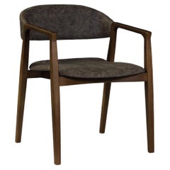 Upholstered Fabric, Wood Legs, Elizabeth Dining Chair with Armrest