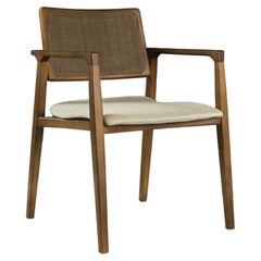 Upholstered Fabric, Wood Legs, Straw Back, Iracema Dining Chair with Armrest