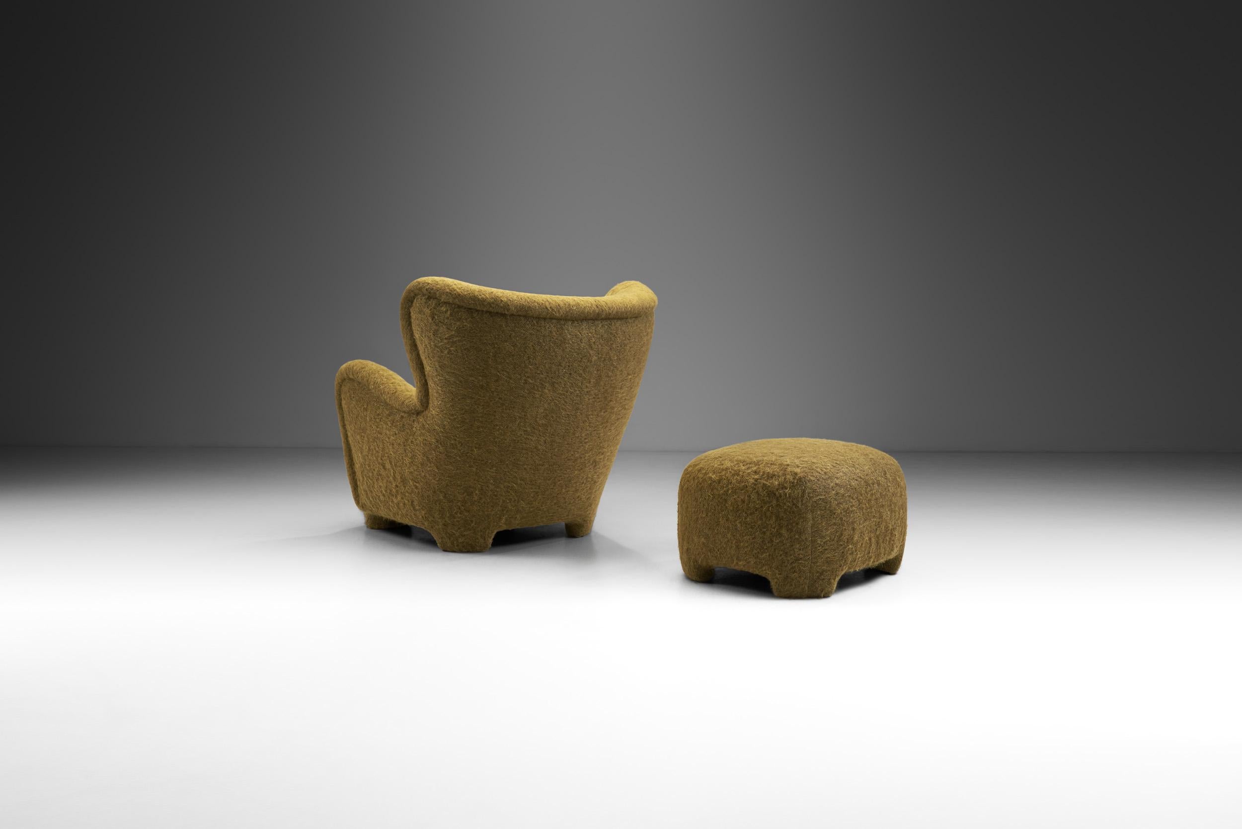 Mid-20th Century Upholstered Finnish Lounge Chair and Ottoman, Finland, 1950s