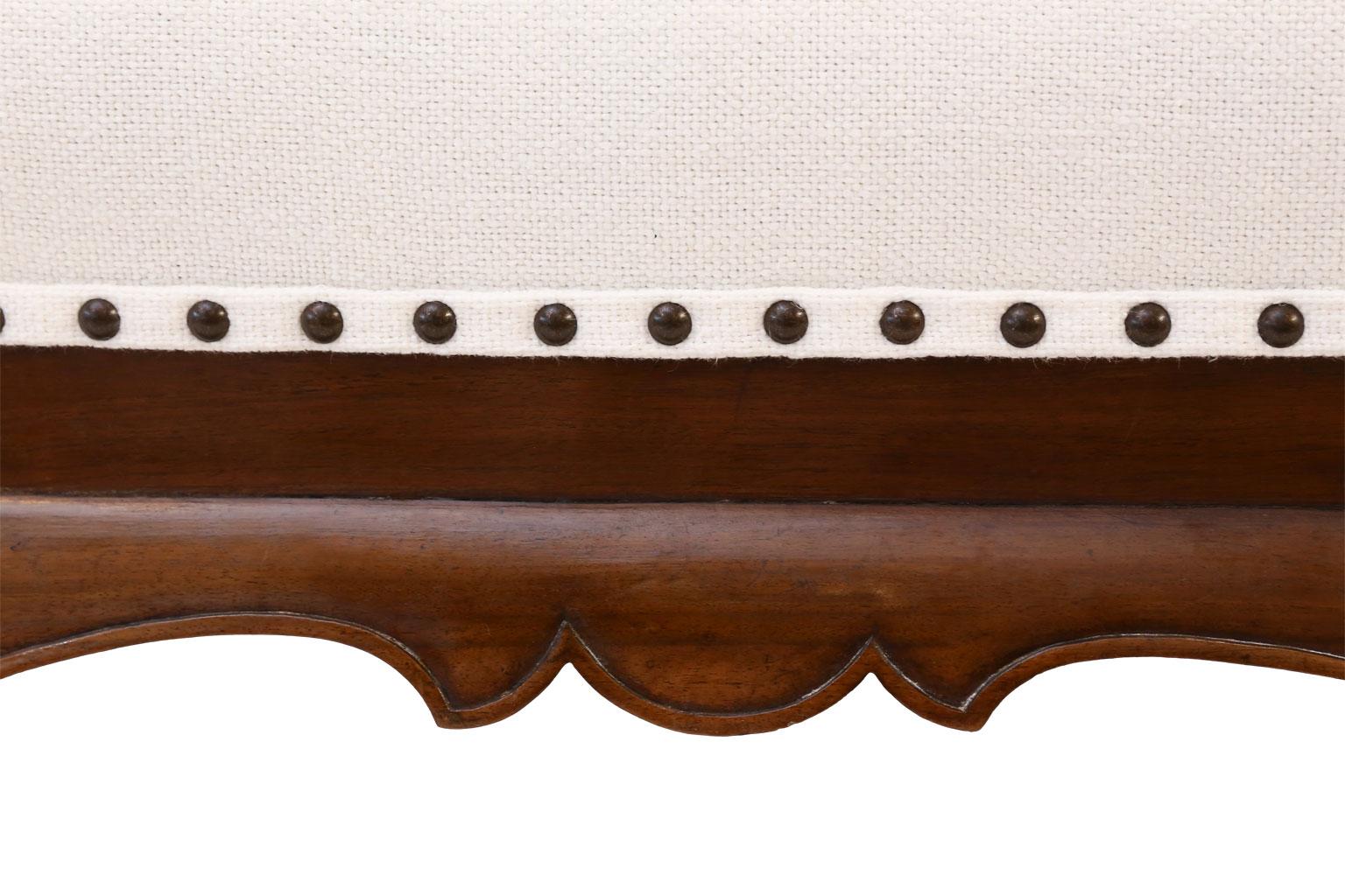 19th Century Upholstered French Walnut Bench