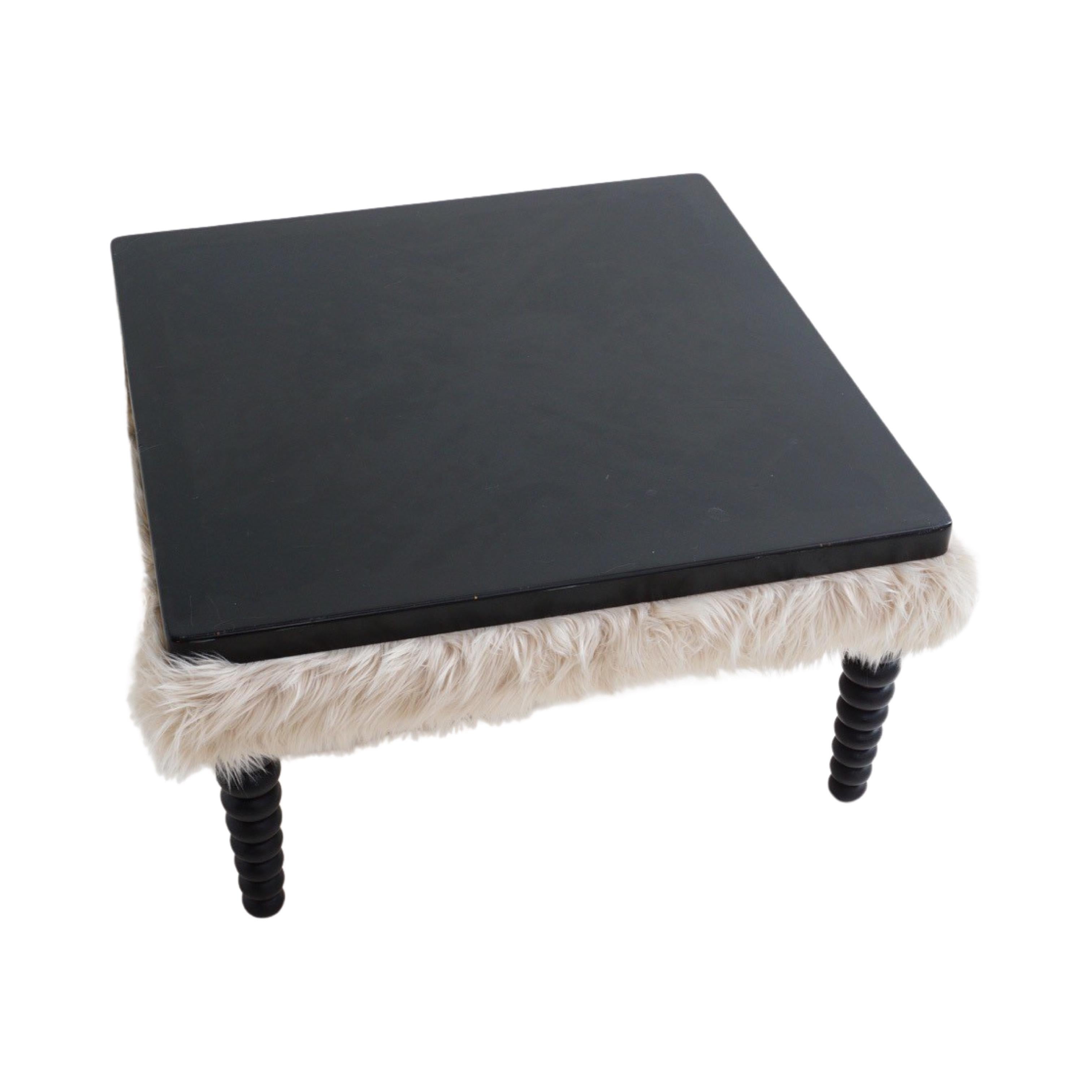 Mid-Century Modern Upholstered Fur Coffee Table, 1980s For Sale