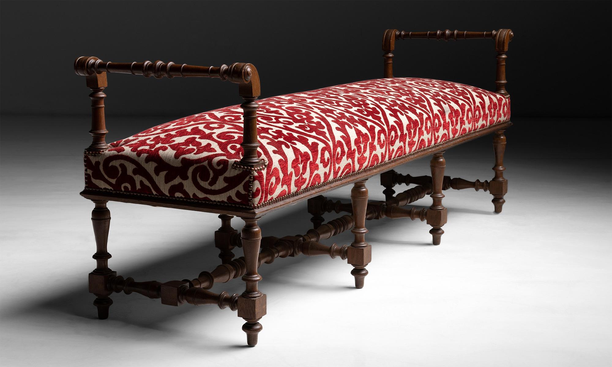 French Upholstered Hall Bench, France circa 1880