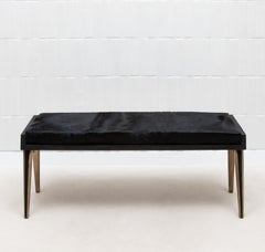 Upholstered Hide Bench in Black Shagreen and Bronze Patina Brass by R&Y Augousti