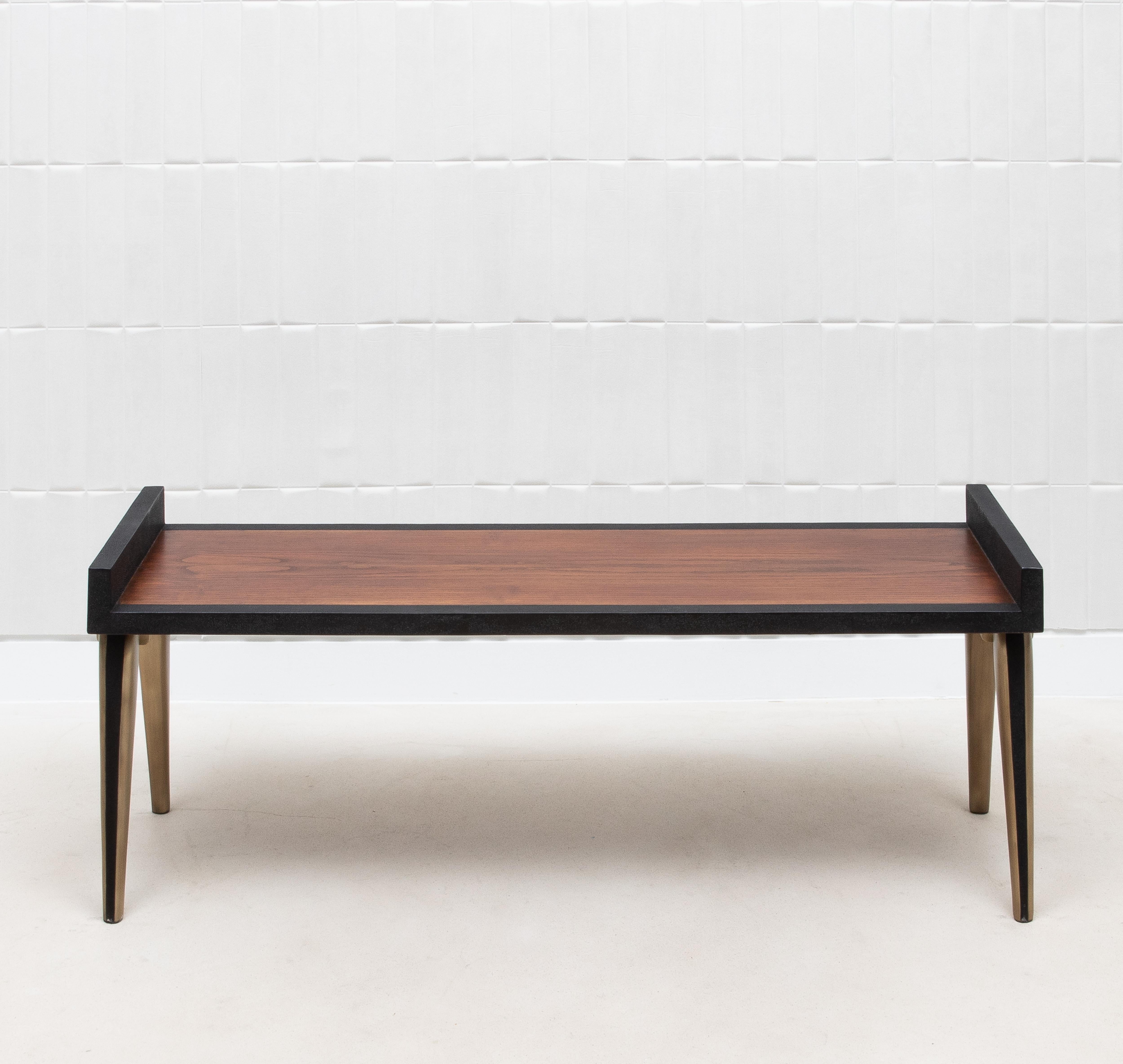 Art Déco Panchina imbottita in zigrino nero e ottone patinato bronzo di & Y Augousti in vendita