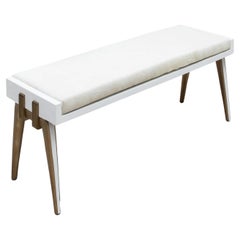 Upholstered Hide Bench in White Shagreen and Bronze Patina Brass by R&Y Augousti