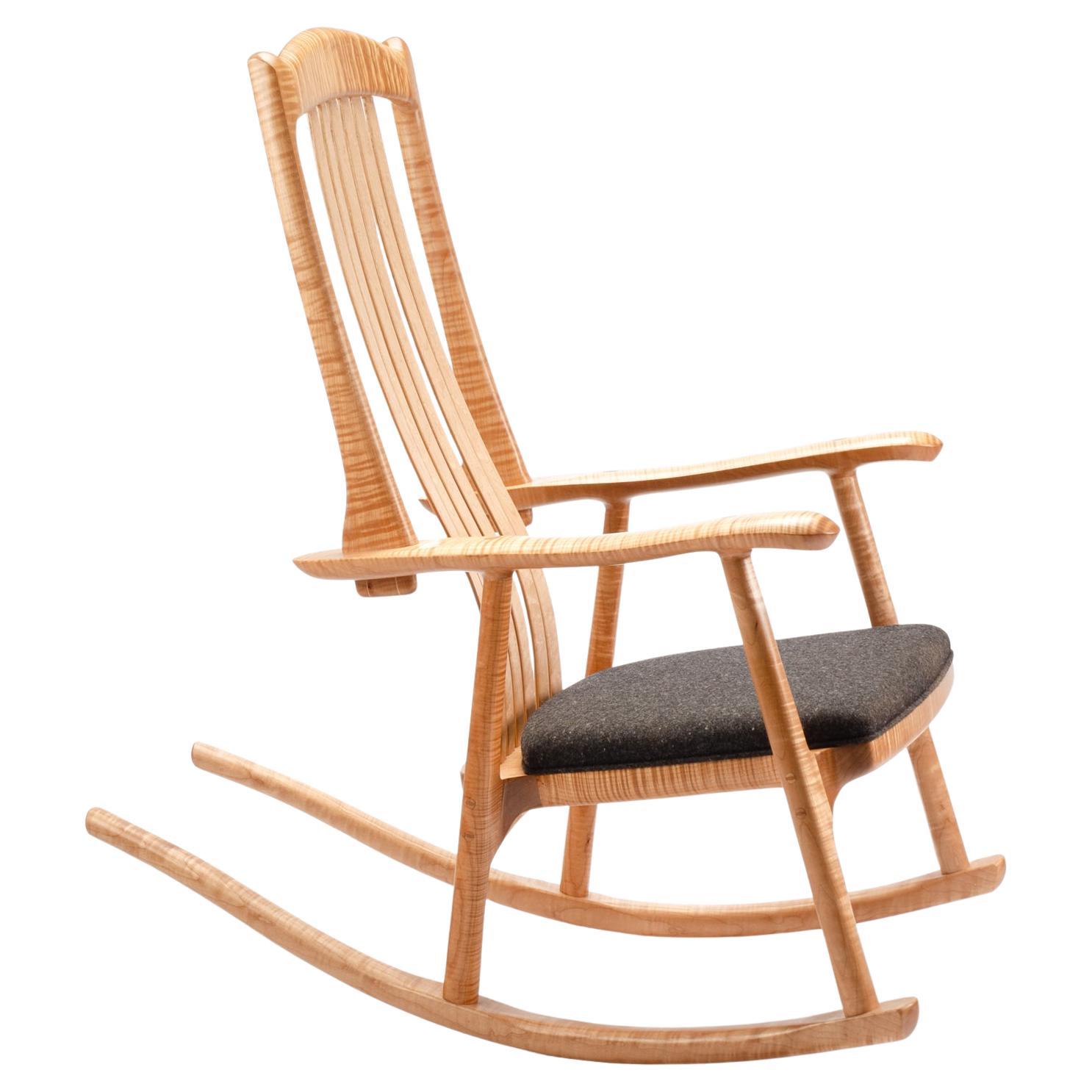 Upholstered Kenebec Rocking Chair with flexible slats by Erickson Woodworking