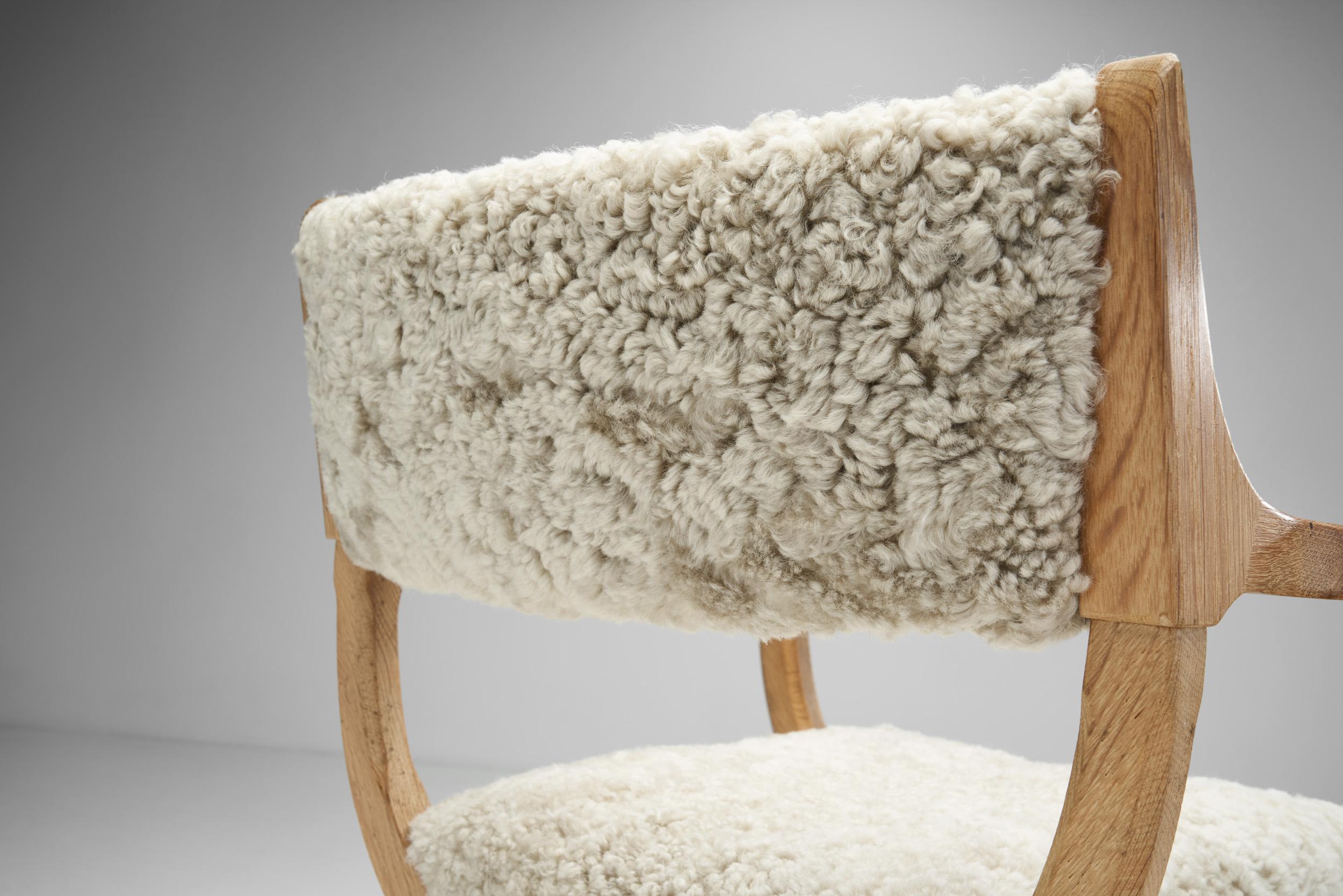 Sheepskin Upholstered Kurul Chair by Henning Kjærnulf for EG Kvalitetsmøbel, Denmark 1960s