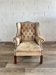 Upholstered Leather Armchair With Ears - Circa 1880