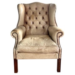 Upholstered Leather Armchair With Ears - Circa 1880