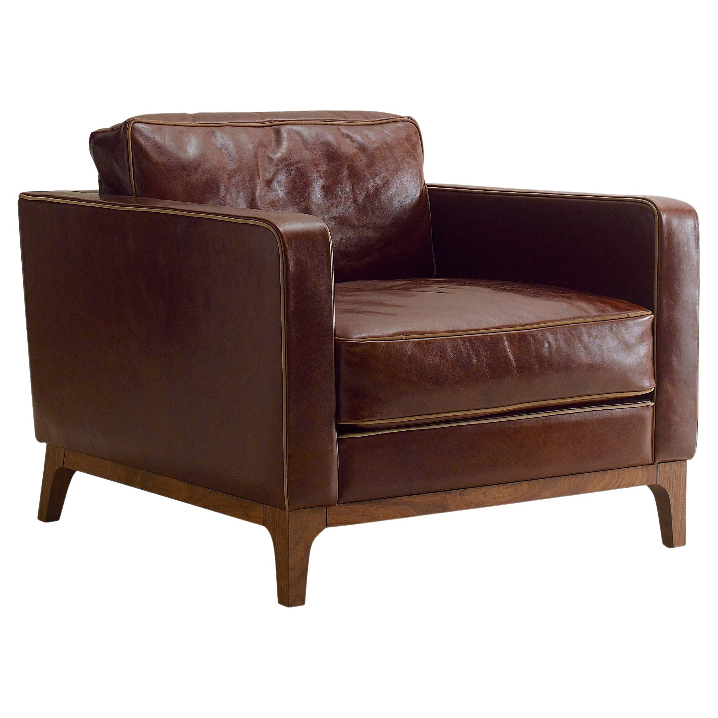 Upholstered, Leather, Solid Walnut, Isabel Armchair For Sale at 1stDibs