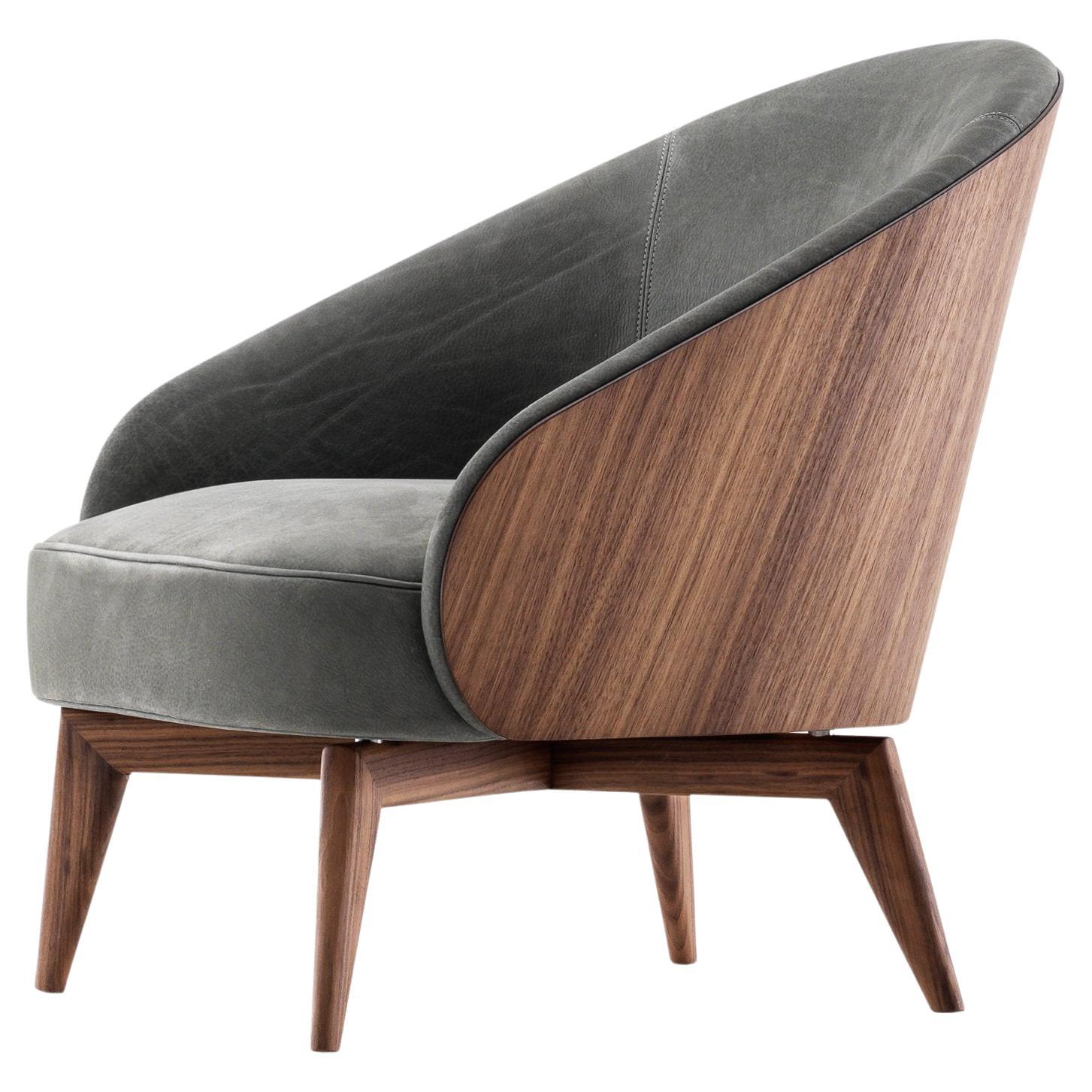 Upholstered, Leather, Solid Walnut, Sarah Armchair For Sale at 1stDibs