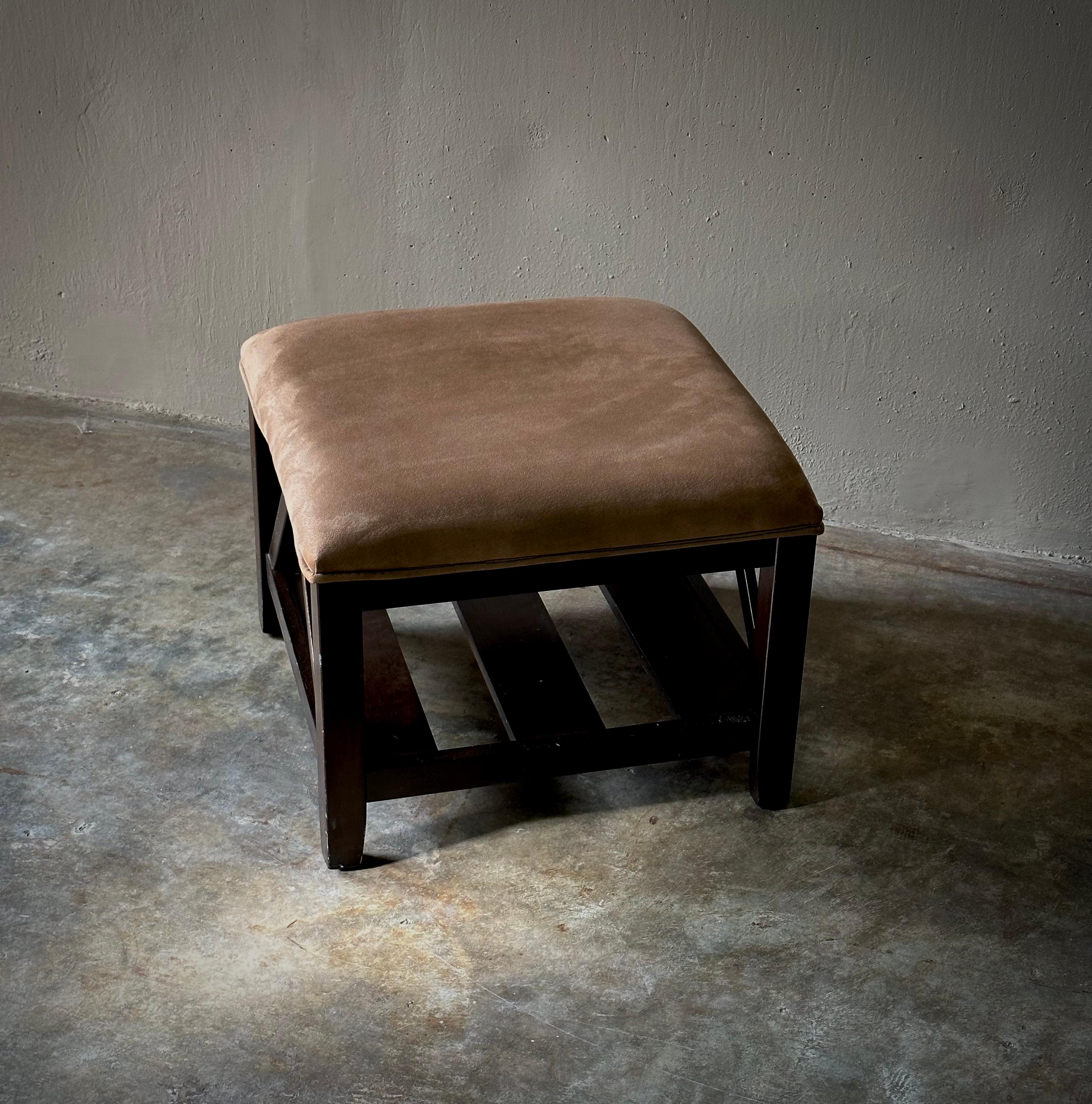 Upholstered Leather Stool or Ottoman In Good Condition For Sale In Los Angeles, CA