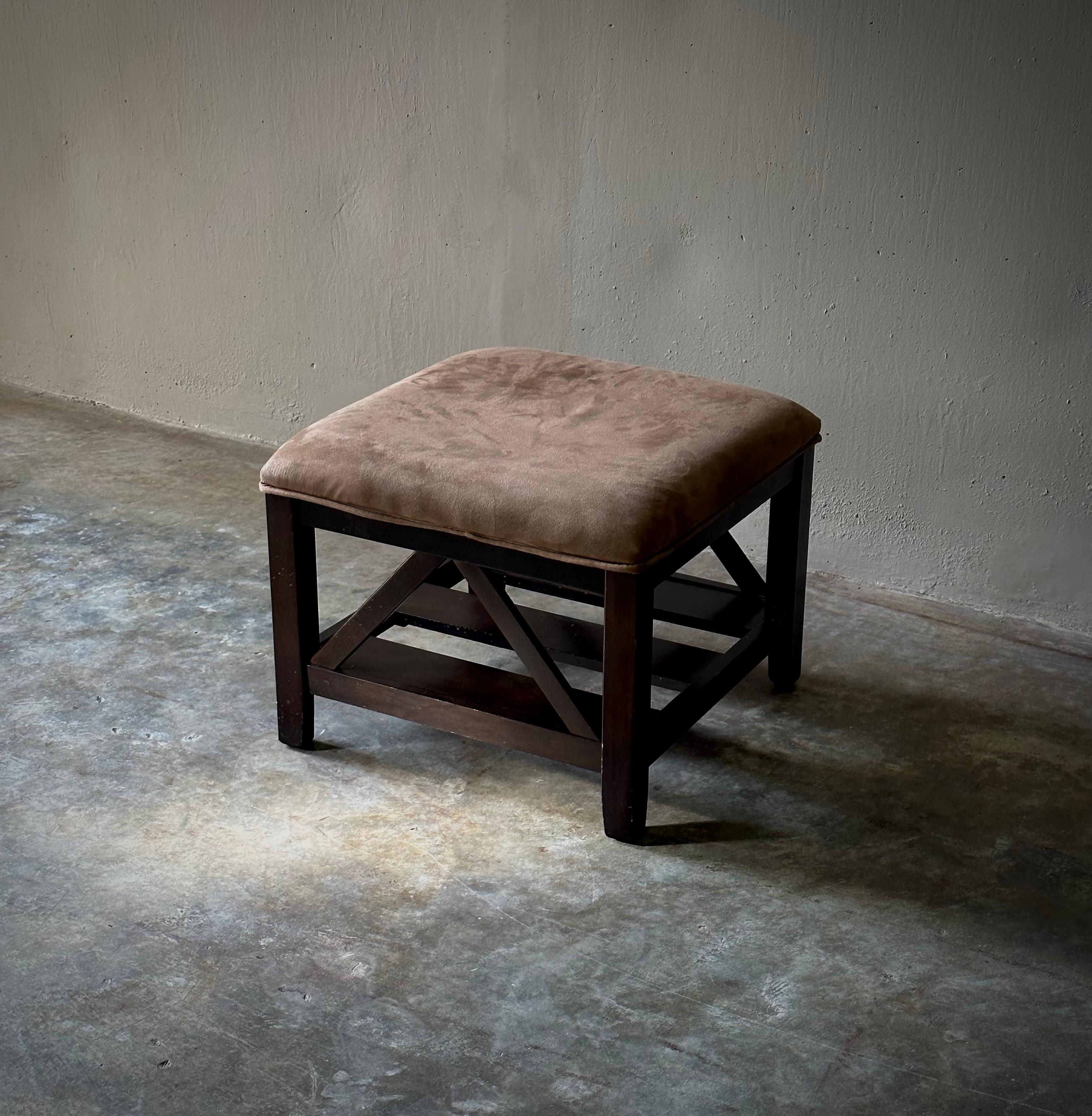 Mid-20th Century Upholstered Leather Stool or Ottoman For Sale