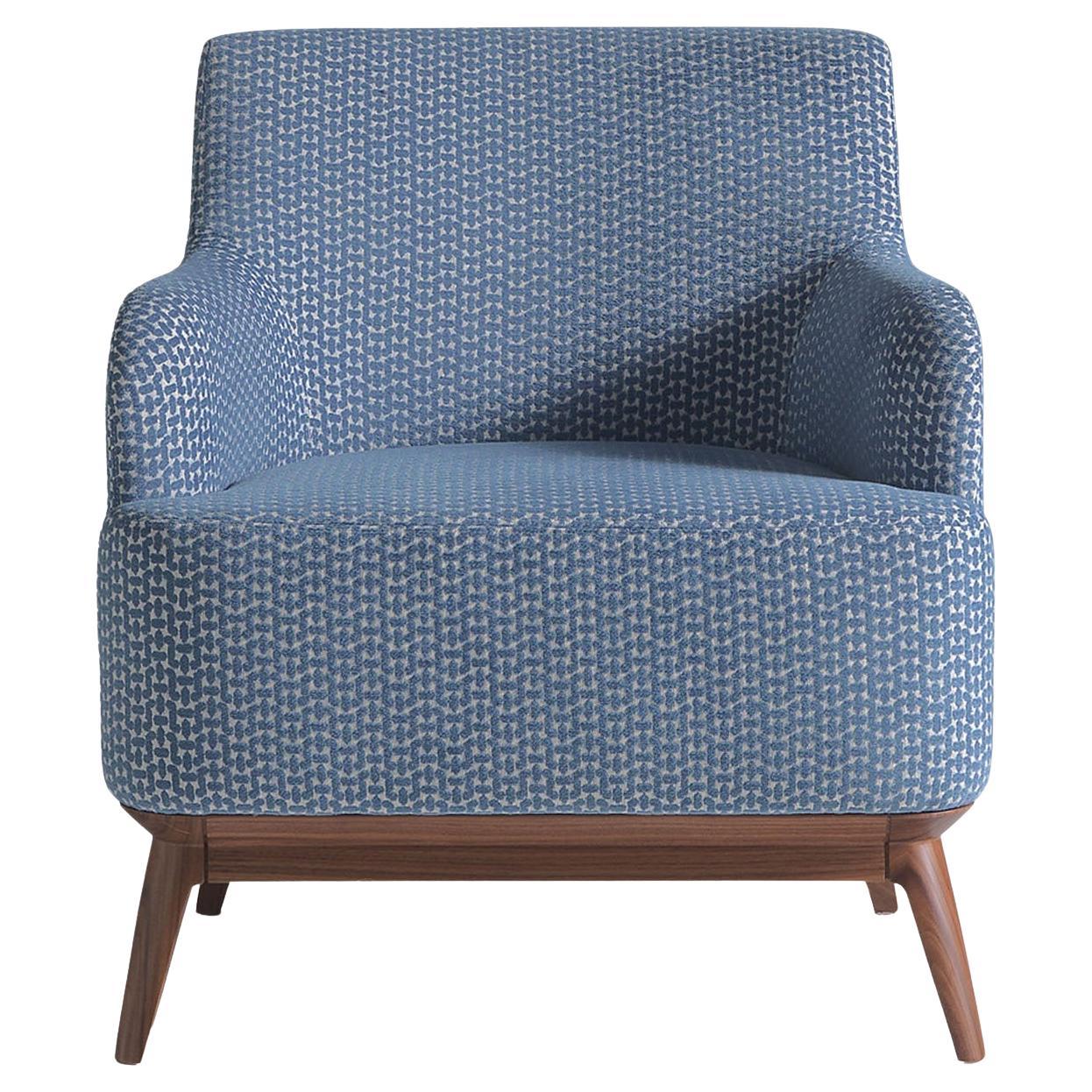 Upholstered Light Blue Armchair With Canaletto Walnut Feet by Annibale Colombo