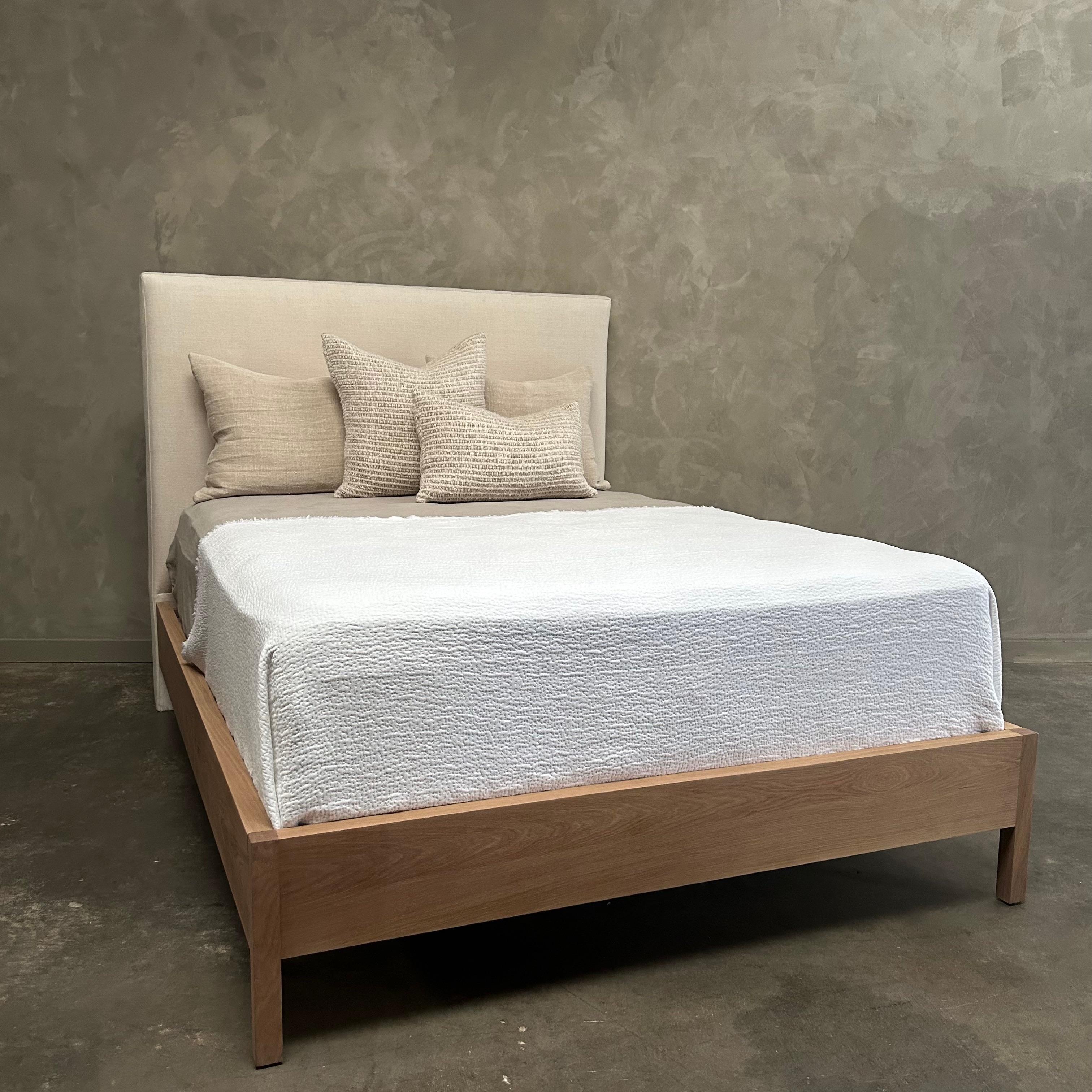Upholstered linen and solid oak platform bed in Queen
This sale price is for our floor sample only. Not on custom orders.
Custom designed and made for Full Bloom Cottage. Shown in our natural Belgian linen, and natural oak.
Available in Queen
Choose