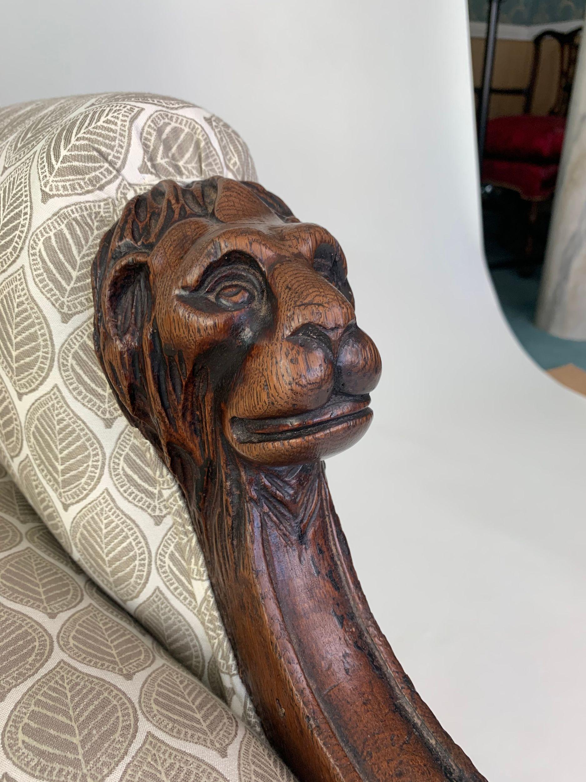19th Century Upholstered Lion's Head Armchair For Sale