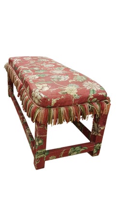 Upholstered Long Stool in Original Floral Fabric, circa 1920