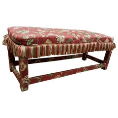 Antique Upholstered Long Stool in Original Floral Fabric, circa 1920