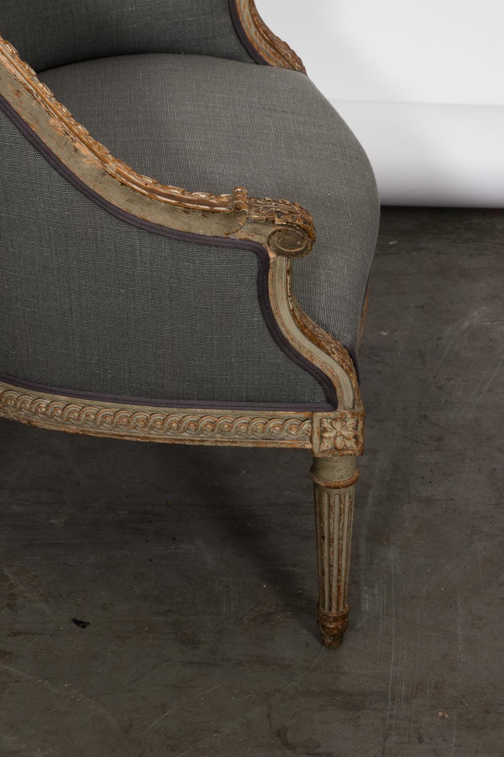 Upholstered Louis XVI Style Bergère Armchair In Good Condition For Sale In Stamford, CT