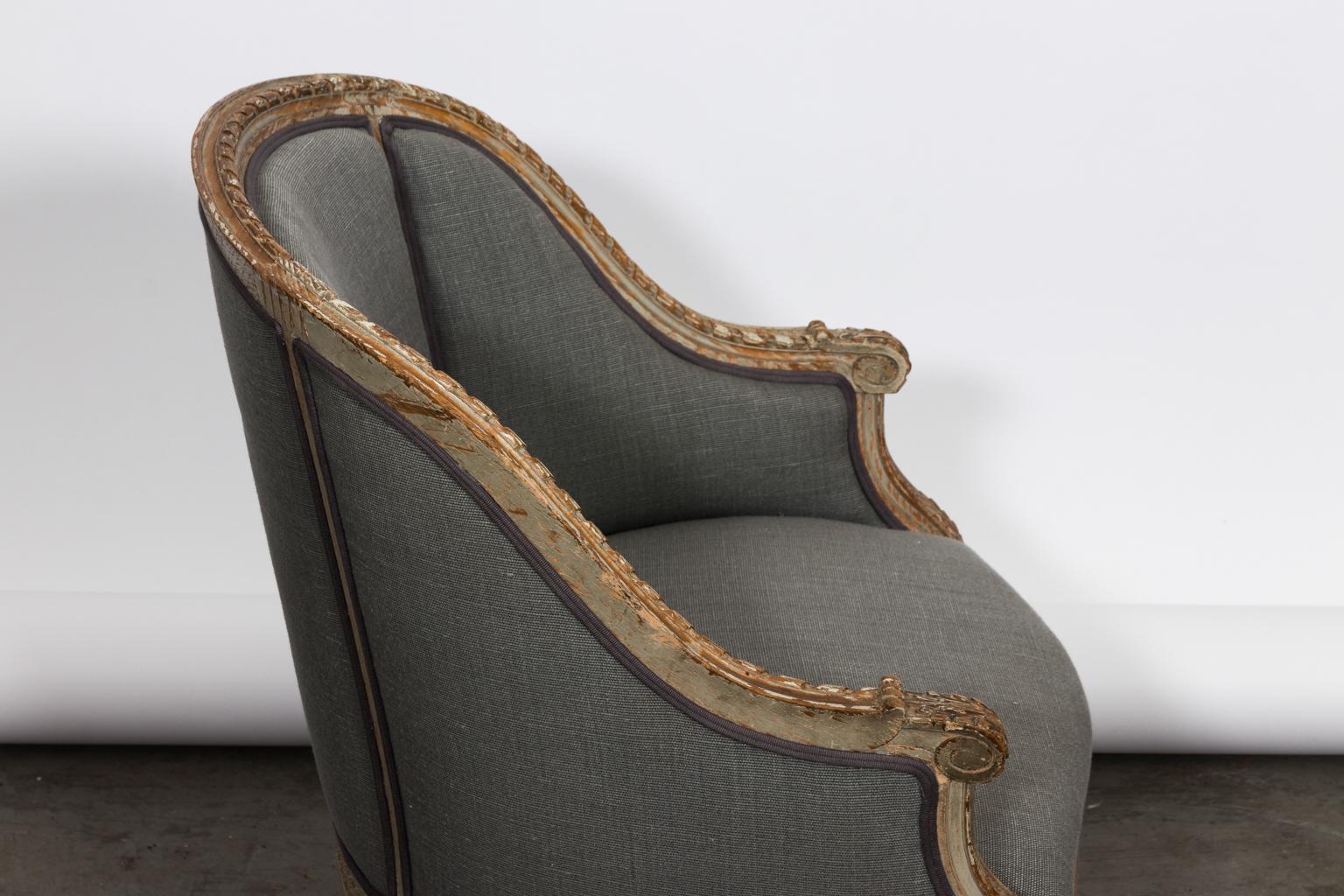 19th Century Upholstered Louis XVI Style Bergère Armchair For Sale
