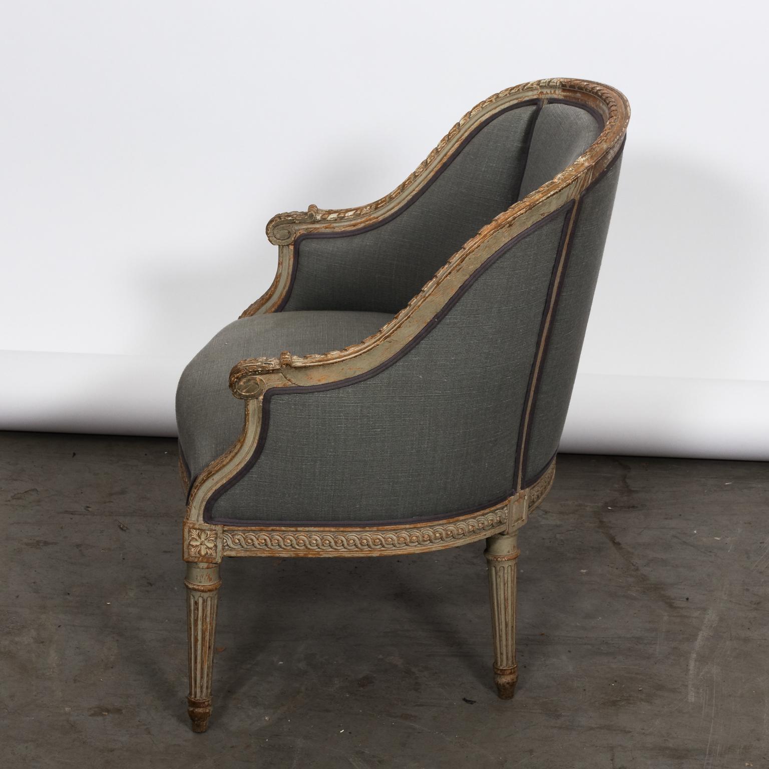 Upholstered Louis XVI Style Bergère Armchair For Sale 1