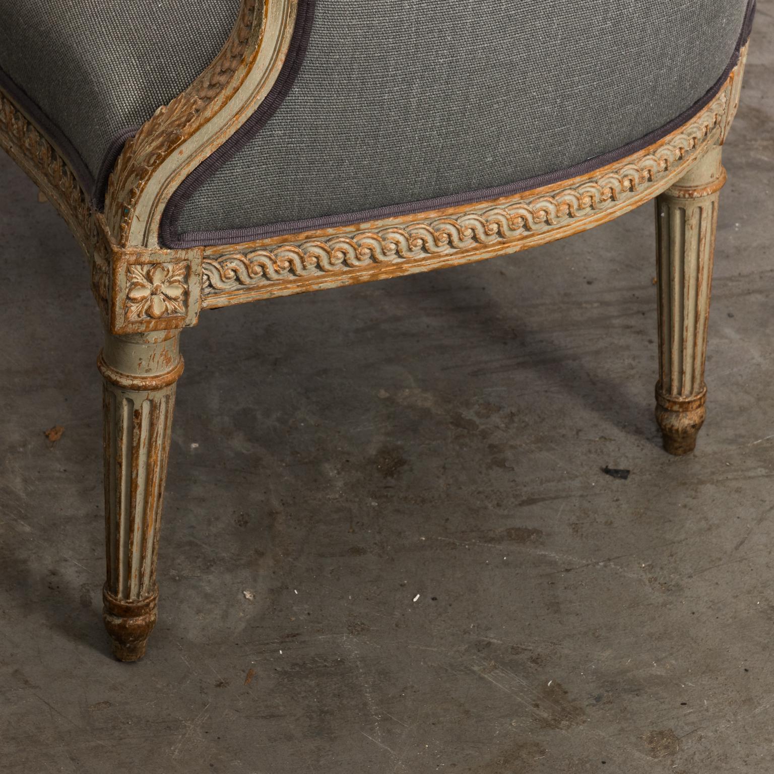 Upholstered Louis XVI Style Bergère Armchair For Sale 2