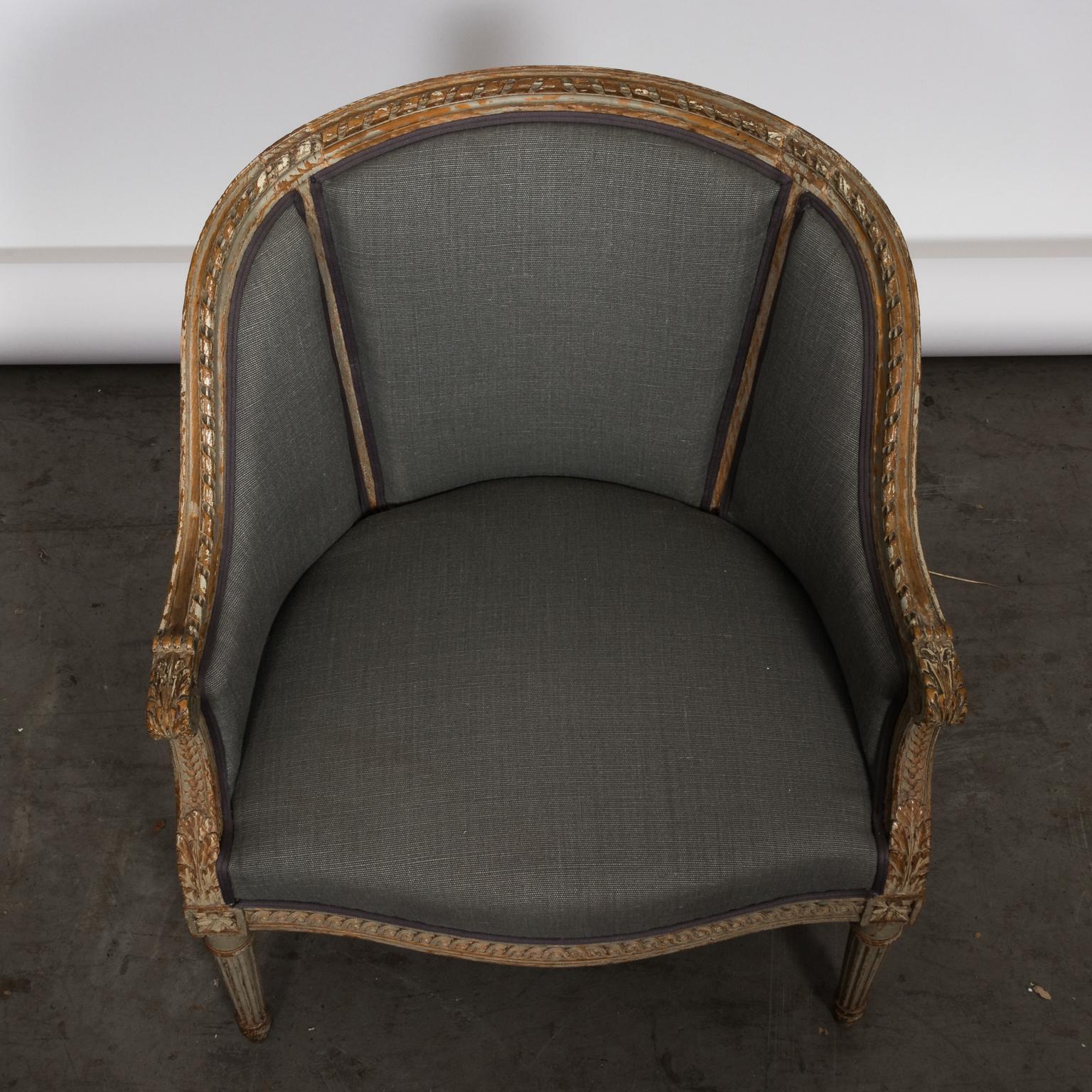 Upholstered Louis XVI Style Bergère Armchair For Sale 3