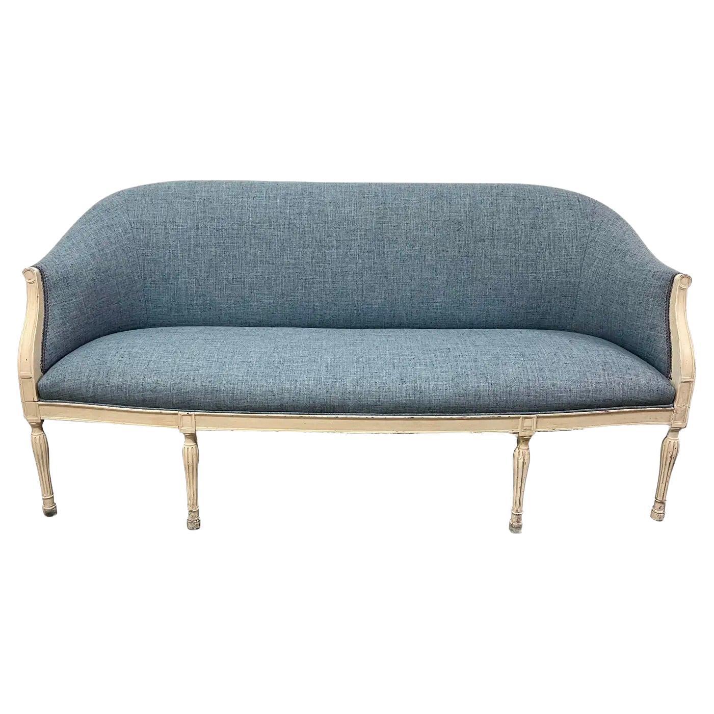Upholstered Louis XVI Style Patinated Wood Frame Sofa  For Sale