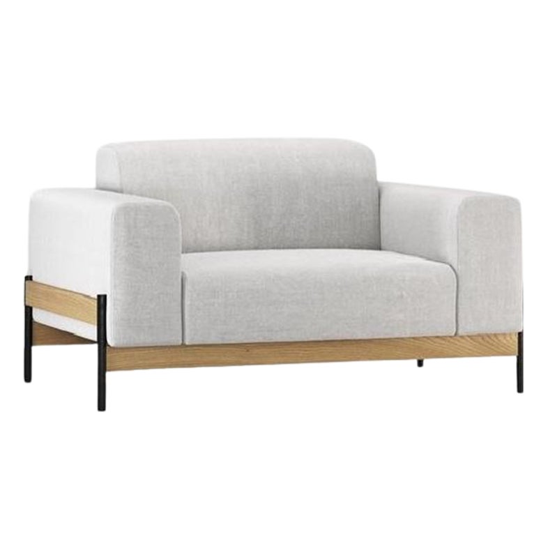 Gepolsterter Loungesessel mit Eisen- und Holzstruktur. im Angebot