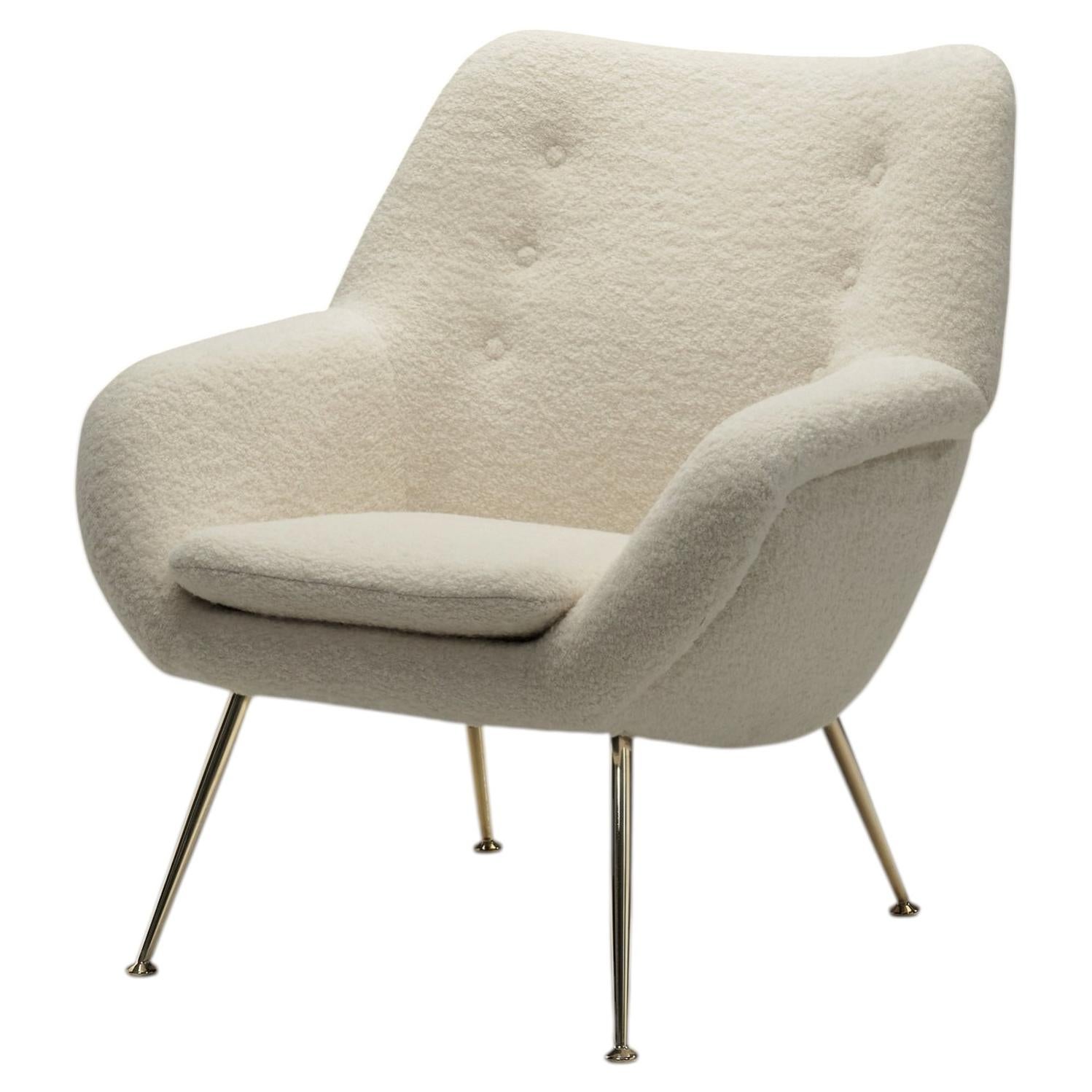 Upholstered Lounge Chair with Brass Legs, Europe 20th Century