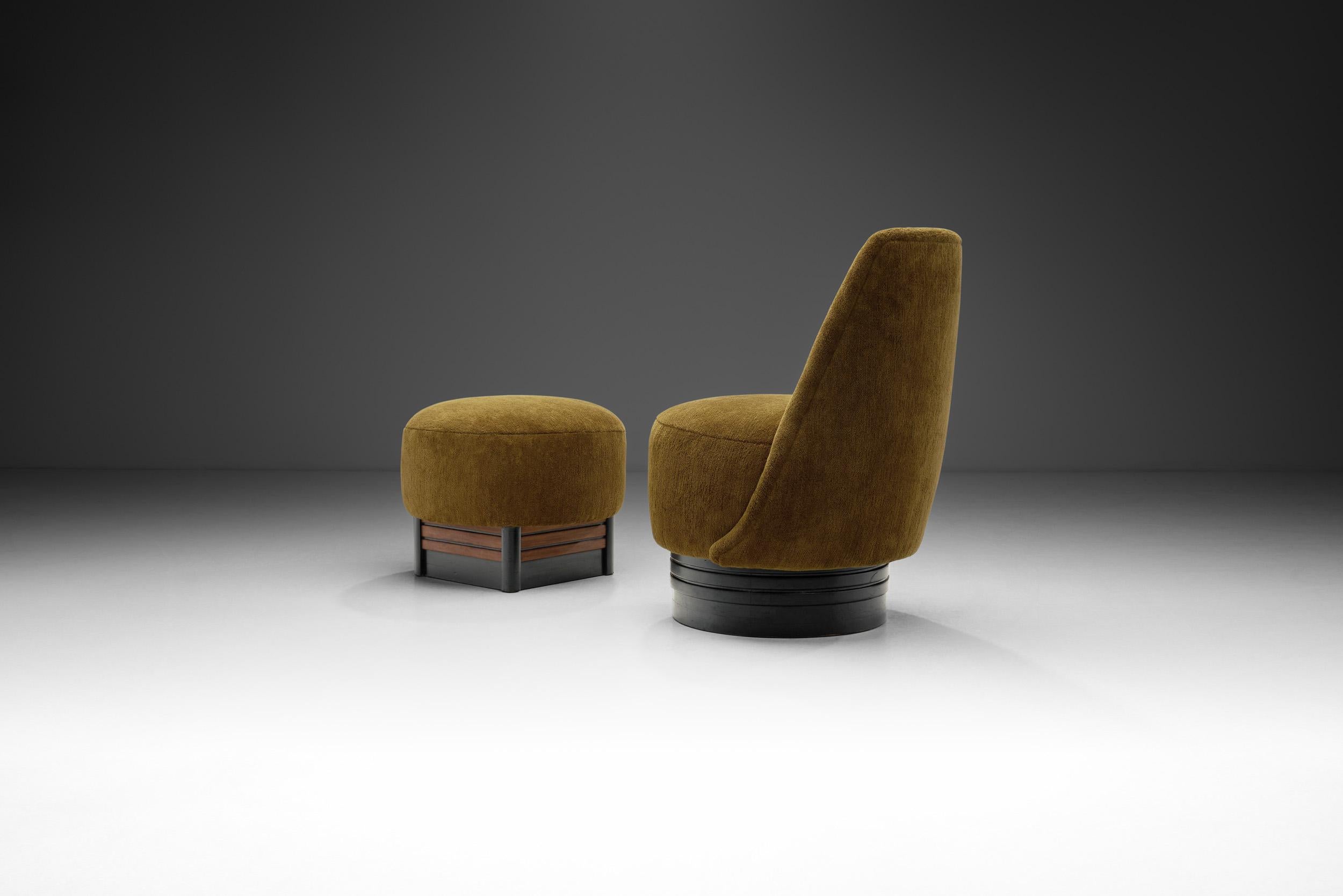 Mid-Century Modern Upholstered Lounge Chair with Ottoman, Europe 20th Century For Sale