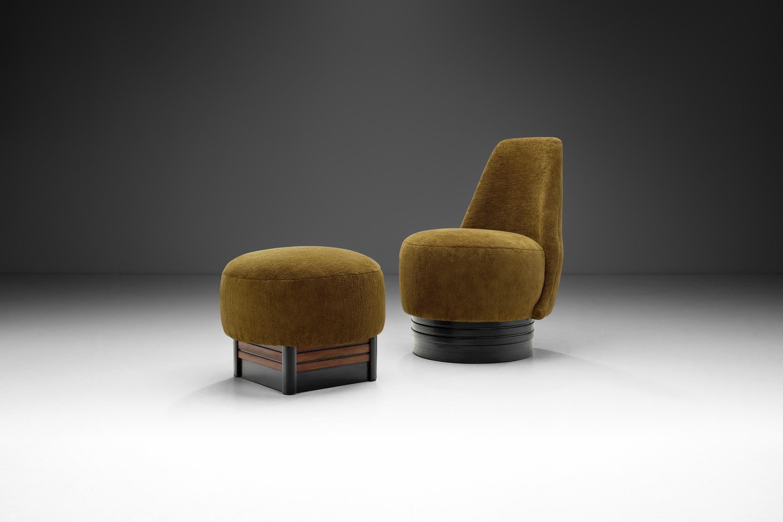 European Upholstered Lounge Chair with Ottoman, Europe 20th Century For Sale