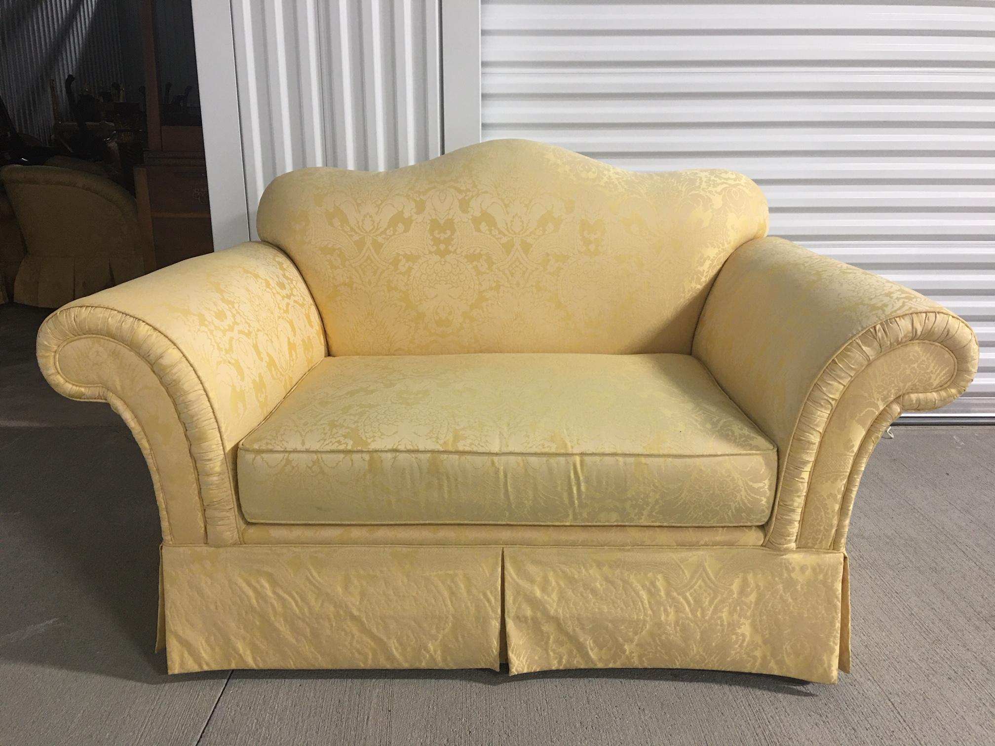 Upholstered Loveseat in a Yellow Damask Fabric, 20th Century 1